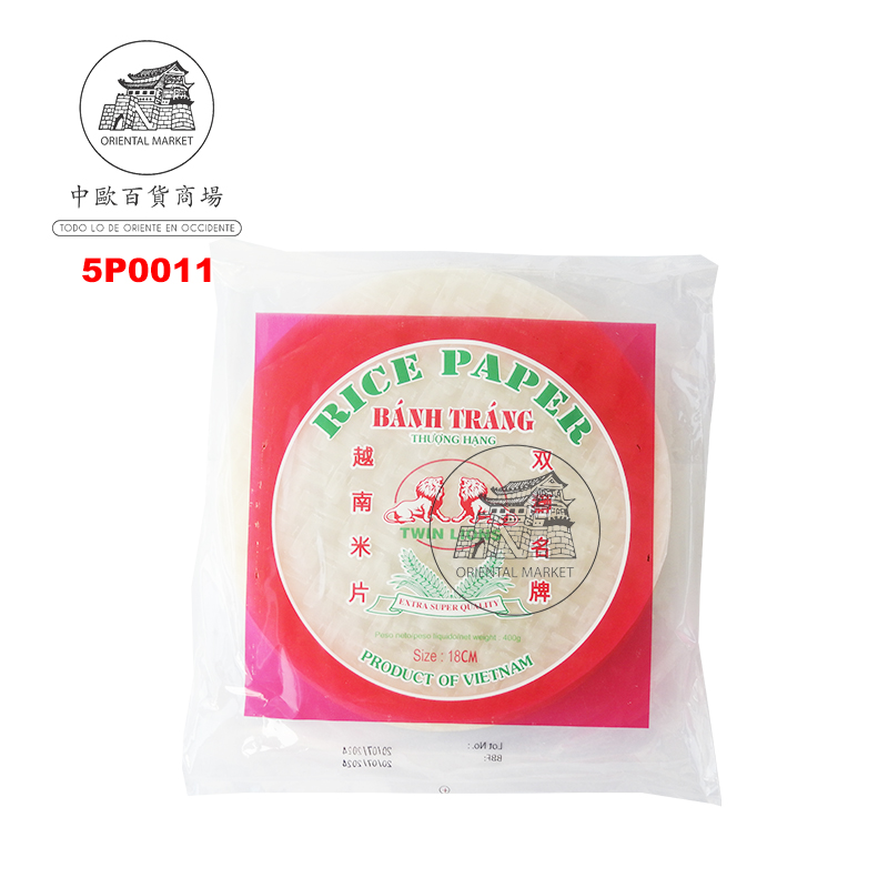 PAPEL ARROZ REDONDO 61H (18cm) *TWIN LION* 双狮牌圆形米片 400g/40