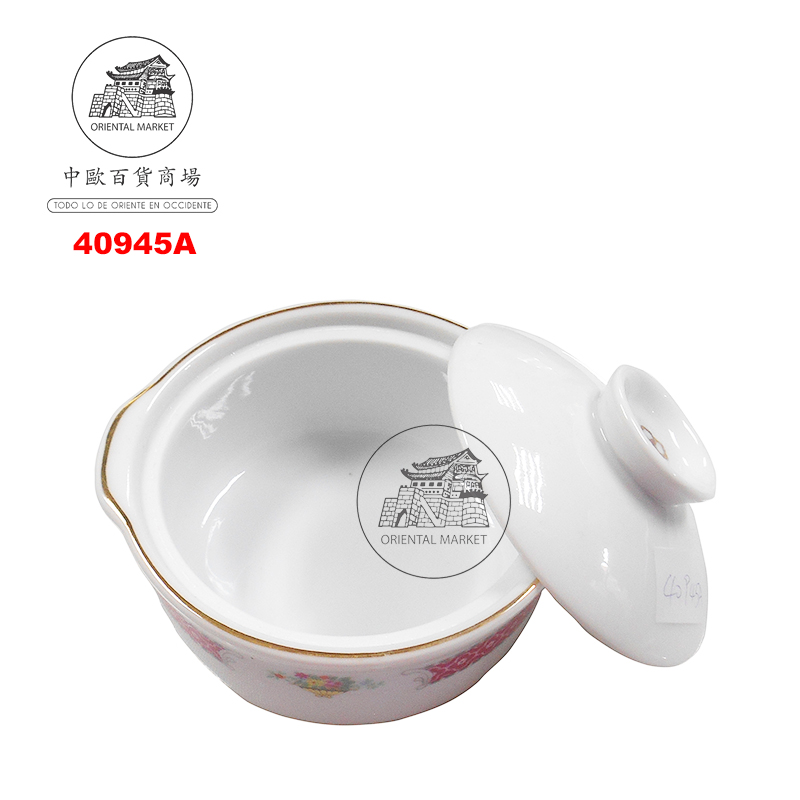 CUENCO CON TAPA Y DOBLE MANGO 瓷金红花双耳盅 /48