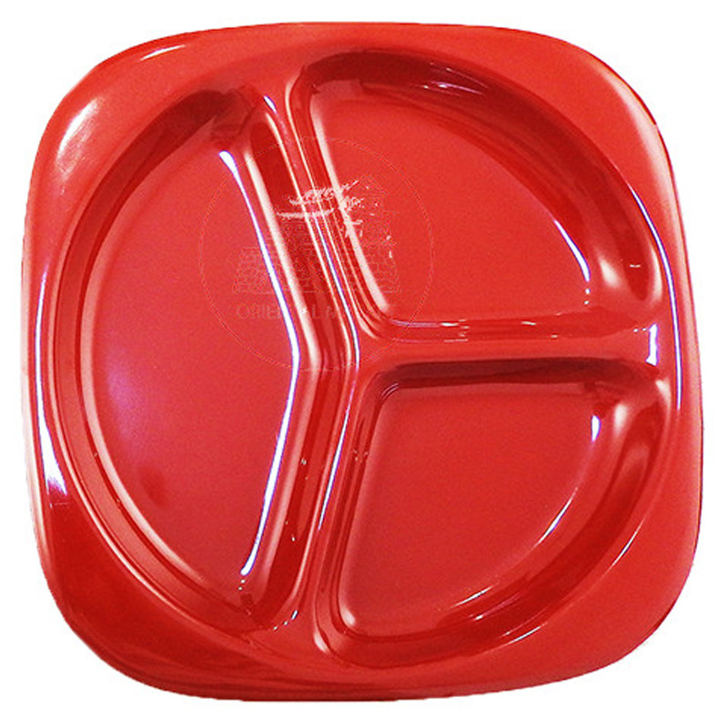 [900712/310303] PLATO CUADRADO CON ESPACIO *BB* 塑红黑四方三格盘