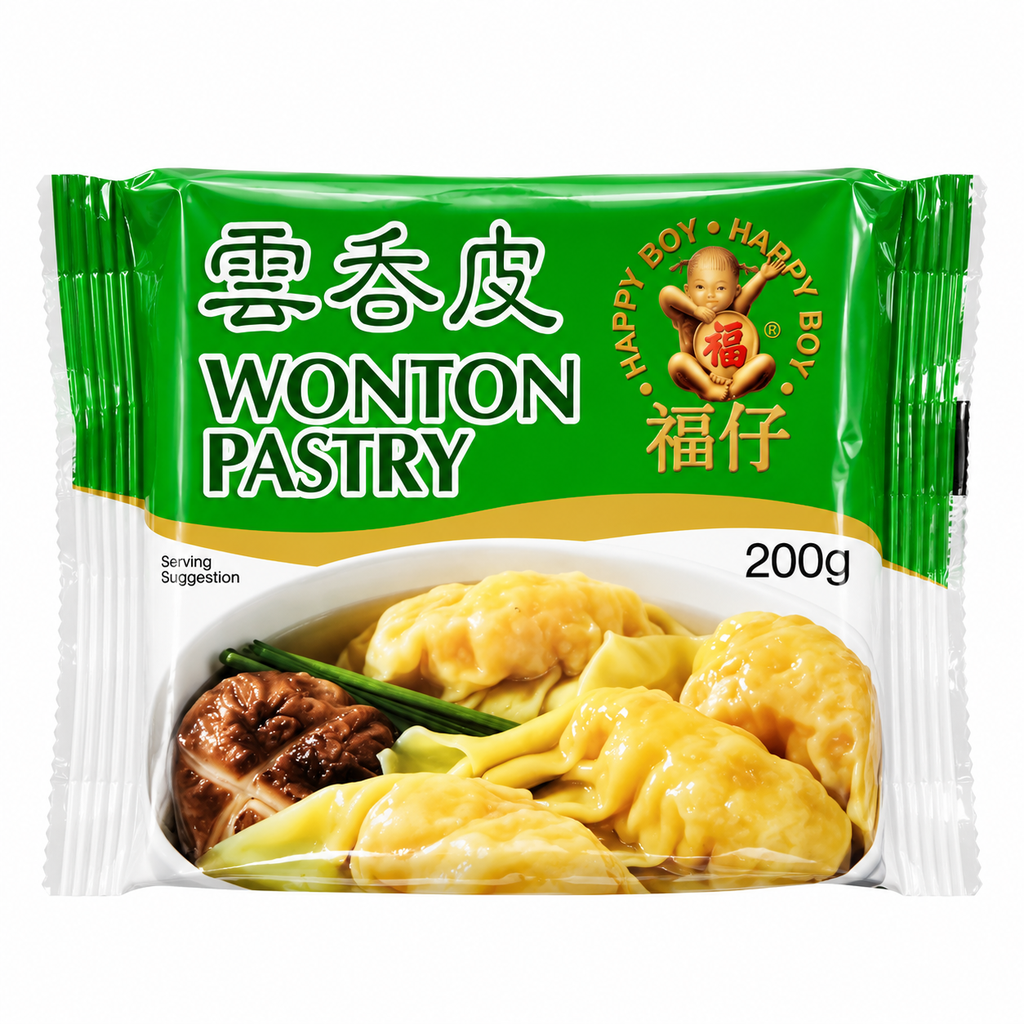 [200400/2P0056] PASTA WANTUN *HAPPY BOY* 福仔绿包云吞皮 200g/60
