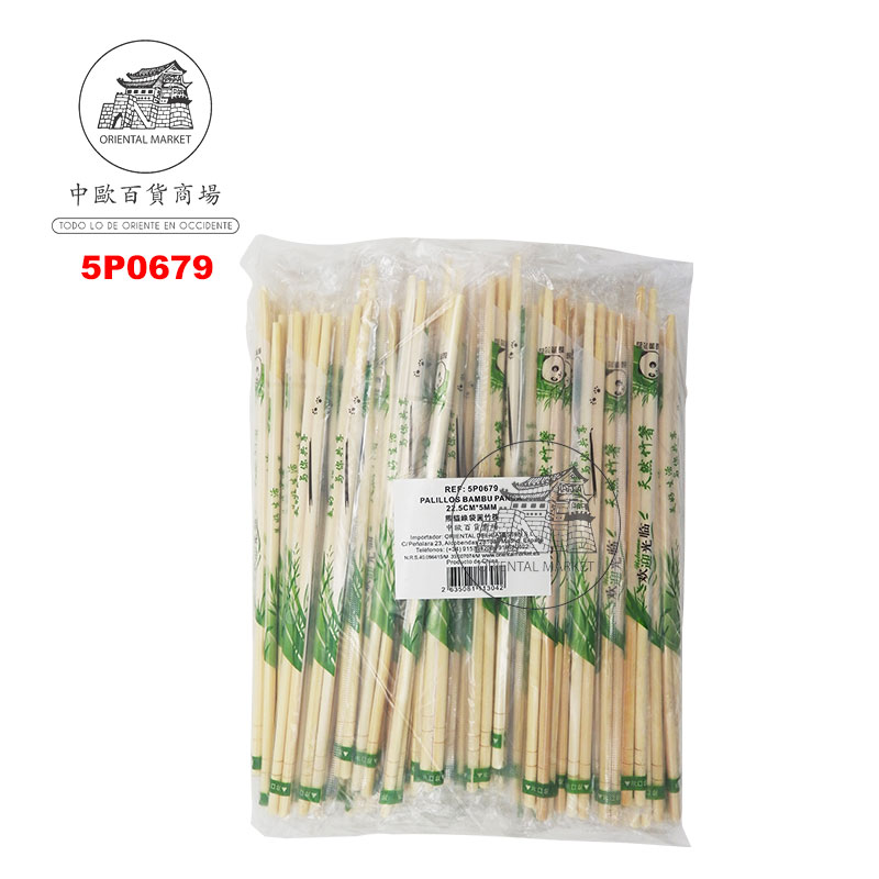 PALILLOS  BAMBU(22.5CMx5MM) *PANDA* 熊猫绿袋圆竹筷 100u/10