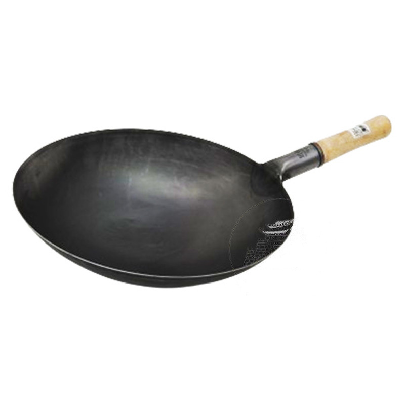 [900780/HL1026] WOK ACERO INOXIDABLE NEGRO CON MANGO 手打台式木柄黑钢锅 (36cm)