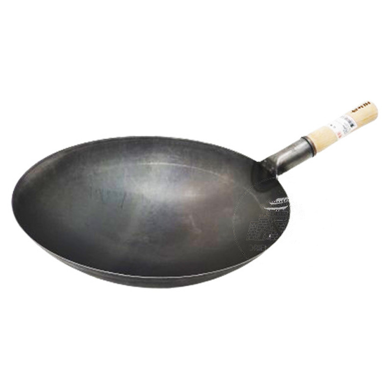[900781/HL1027] WOK ACERO INOXIDABLE NEGRO CON MANGO 手打台式木柄黑钢锅 (38cm)
