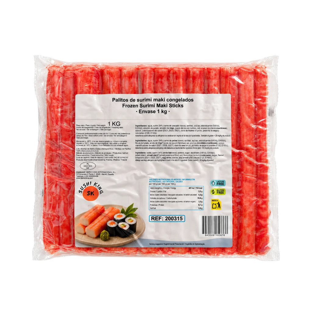 [200315/2T0002] PALITO MAR CONGELADO *SUSHI KING* 寿司王冻蟹肉条 18cm/1kg/10