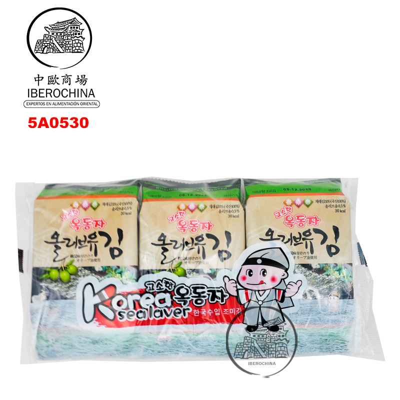 SNACK ALGA ACEITE OLIVAR *OCK-DONG-JA* 玉童子橄榄油味海苔 4,5g/3u/24