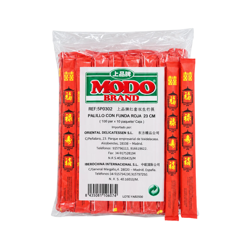 [900184/5P0302] PALILLO FUNDA ROJA *MODO* 上品红套双生竹筷 23cm/100u/30