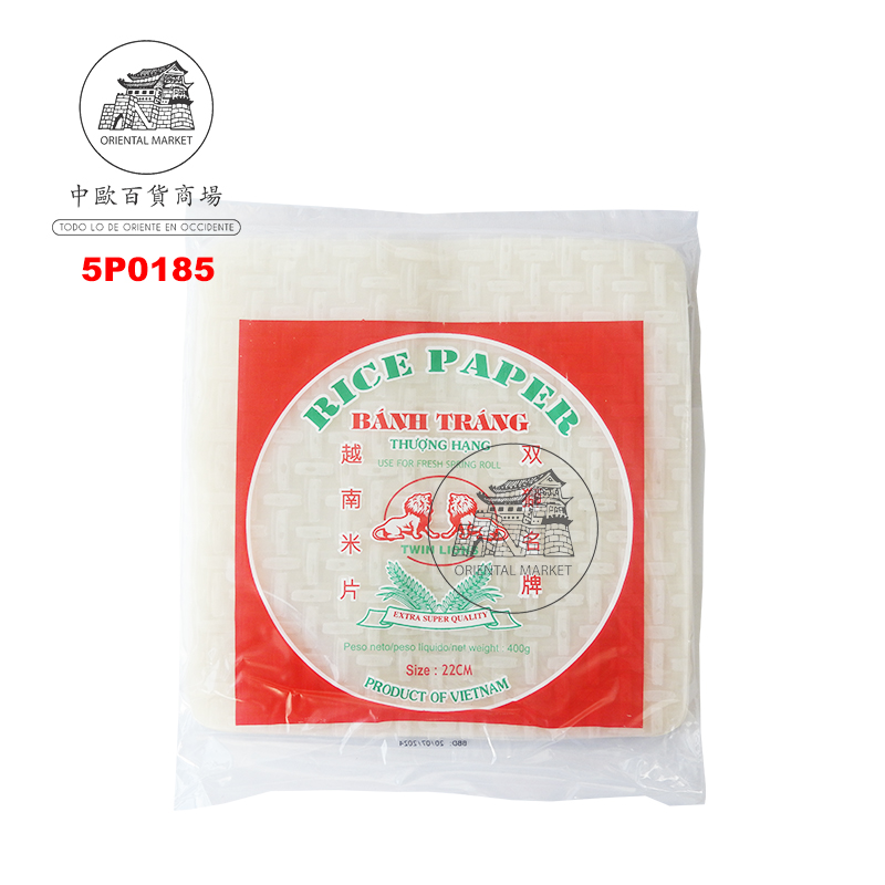 PAPEL ARROZ CUADRADO 35H (22cm) *TWIN LION* 双狮方米片 400g/40