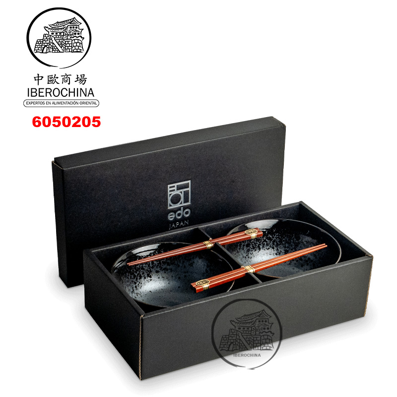 UDON BOWL SET 黑雪花深小碗4件套 碗筷 /6