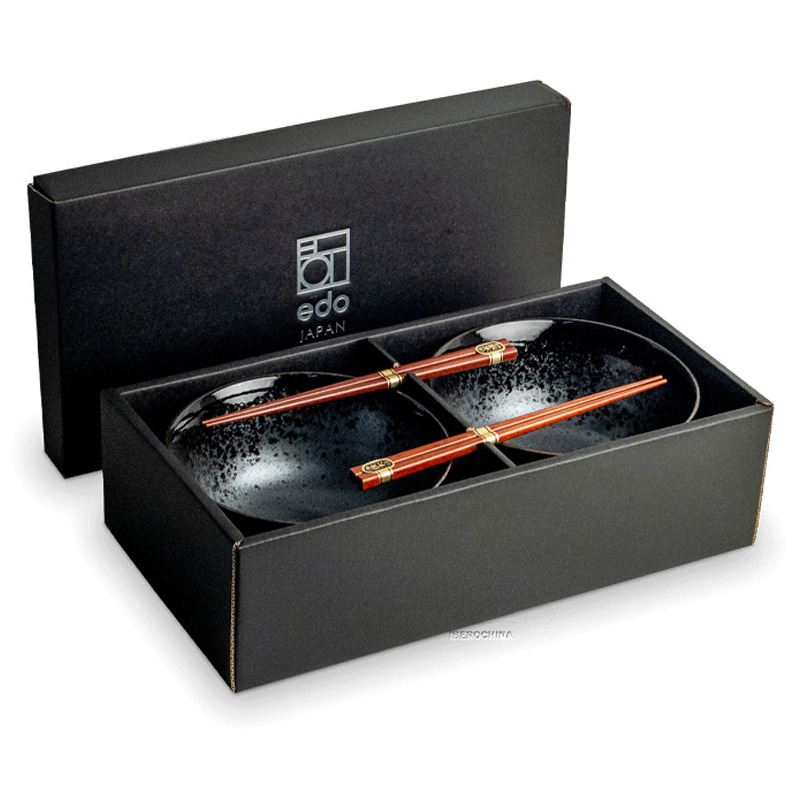 [900600/6050205] UDON BOWL SET 黑雪花深小碗4件套 碗筷 /6