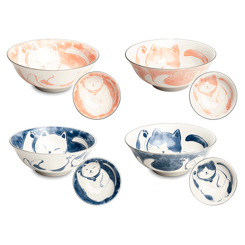 [900593/6040076] BOWLS GATO NISHIKI 粉蓝锦猫拉面碗 /32