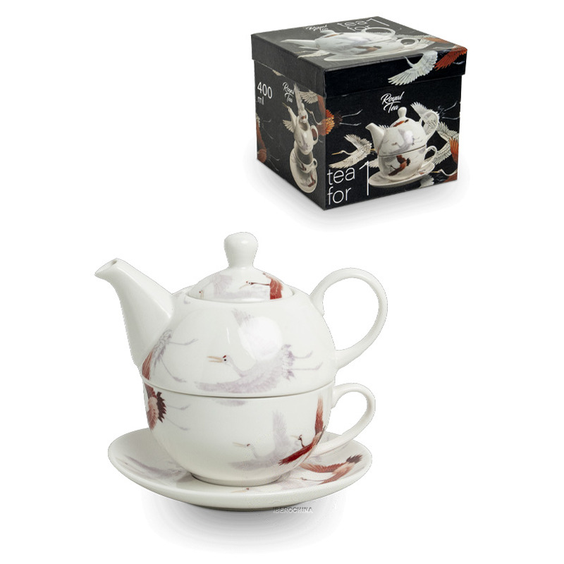 [900580/6007708] TE SET 白色底双鹤3件茶壶套装壶杯盘 /12