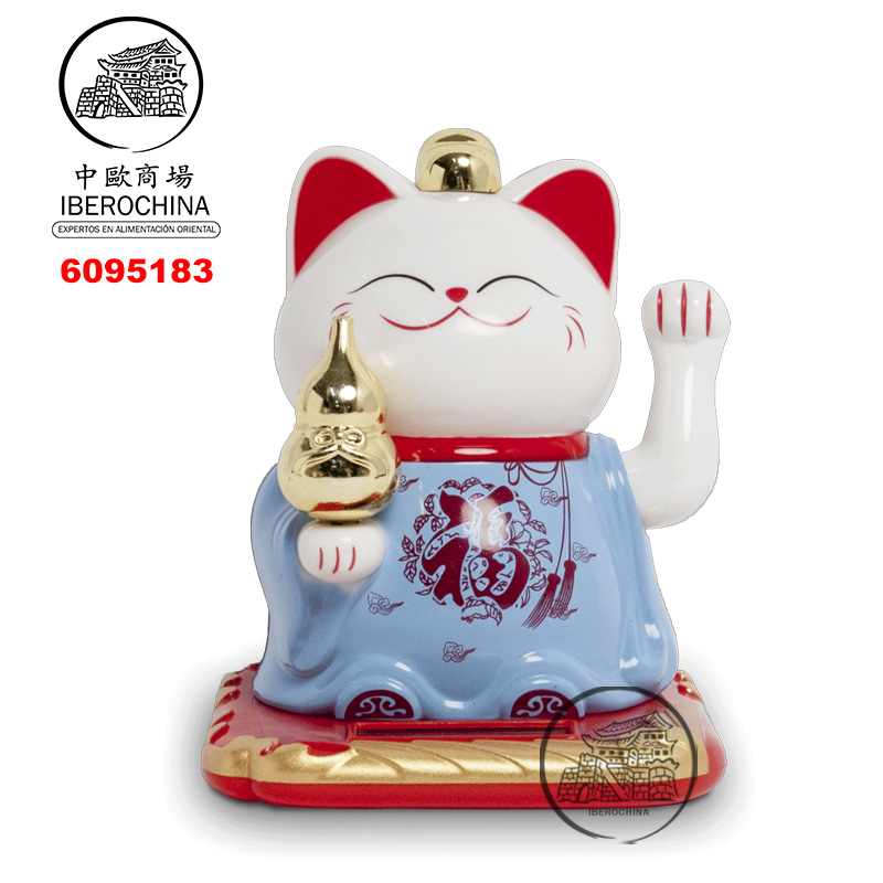 GATO SUERTE SOLAR 太阳能福字蓝白招财猫 /120