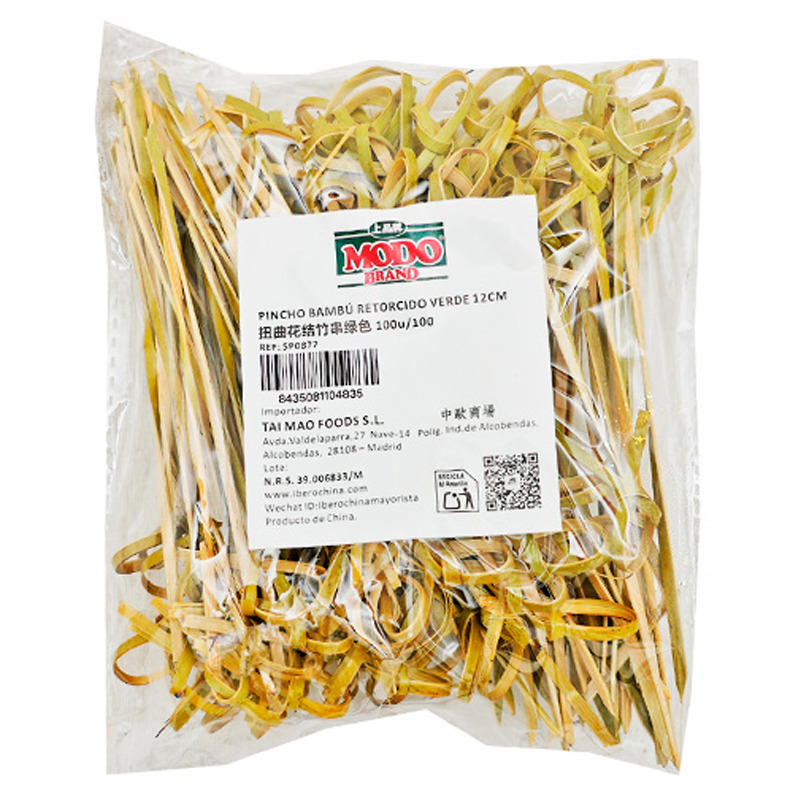 [900494/5P0877] PINCHO BAMBU RETORCIDO VERDE 绿色双结竹串 12cm/100u/100