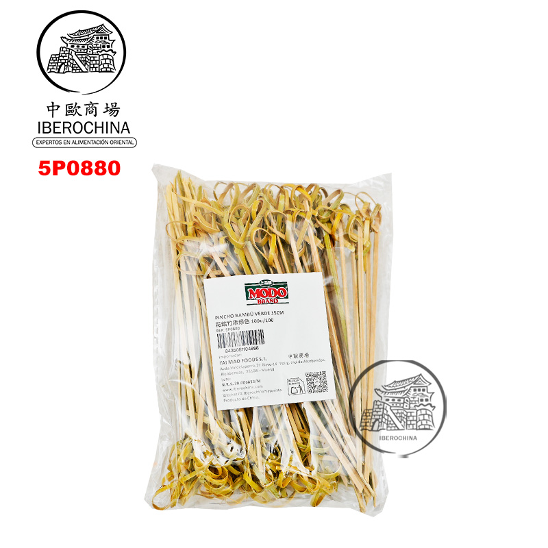 PINCHO BAMBU VERDE 绿色花结竹串 15cm/100u/100