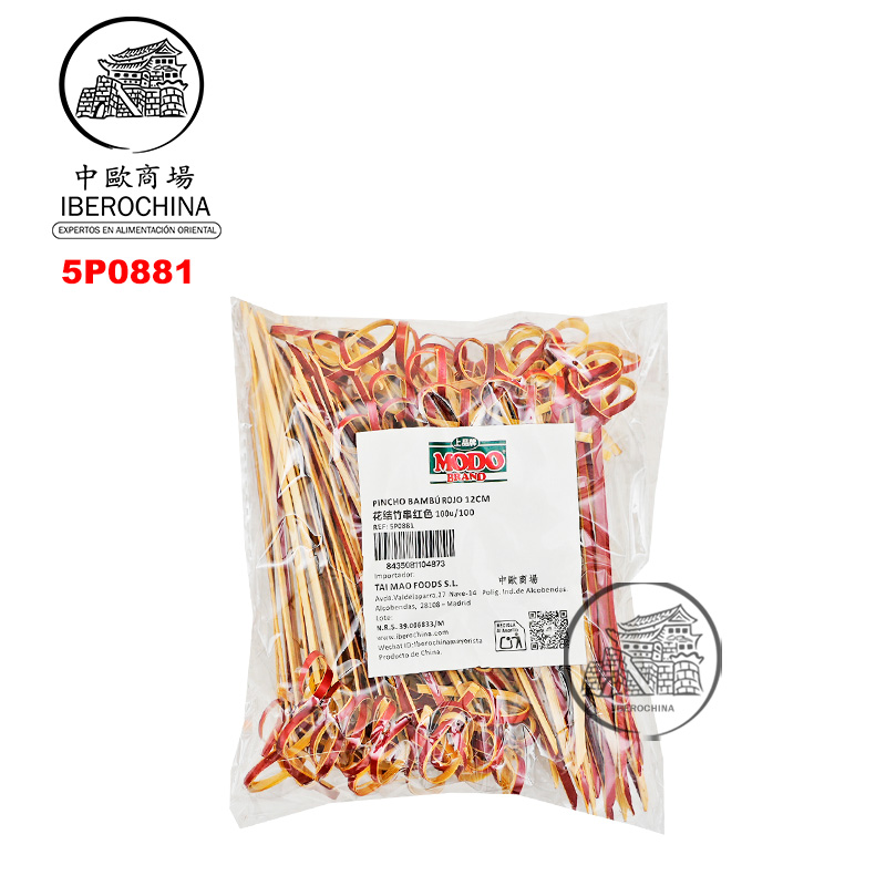 PINCHO BAMBU ROJO 红色花结竹串 12cm/100u/100