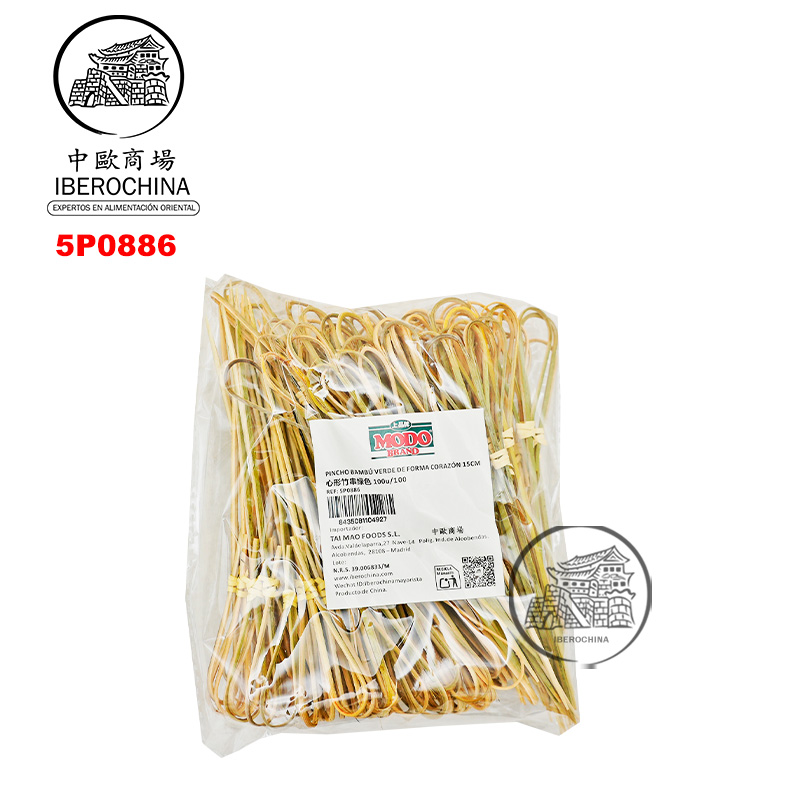 PINCHO BAMBU VERDE CORAZÓN 绿色心形竹串 15cm/100u/100