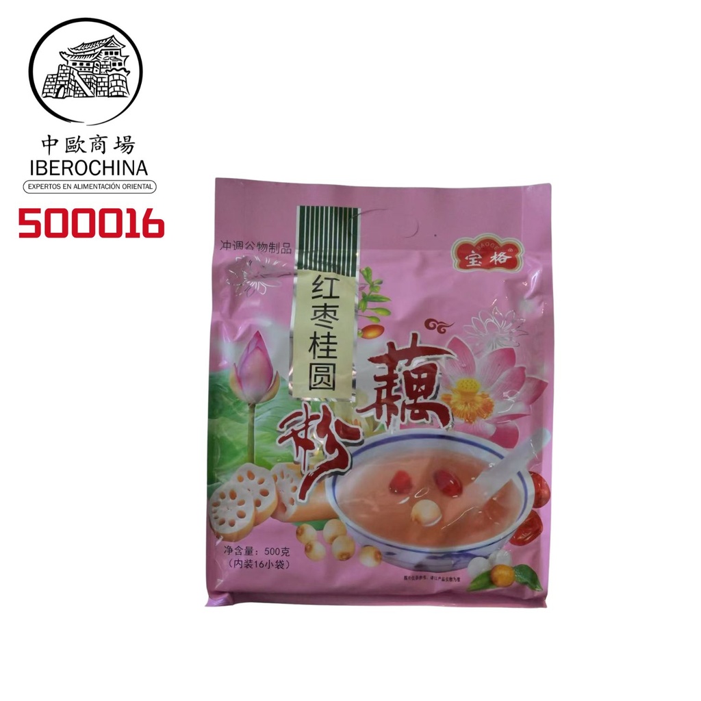 POLVO DE LOTUS SABOR A JUJUBA ROJA 宝味西湖藕粉 (红枣桂圆) 500G