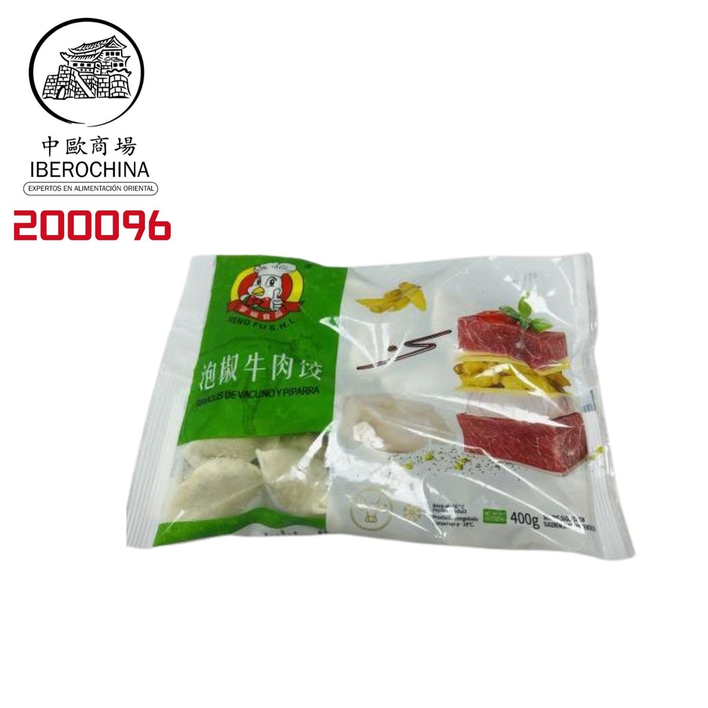 RAVIOLI VACUNO PIPARRA CONGELADO *MENGFU* 蒙福冻泡椒牛肉饺 400g/12