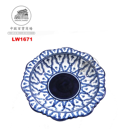 [LW1671] BANDEJA CON SOPORTE AZUL 瓷蓝花带底托碟 /48