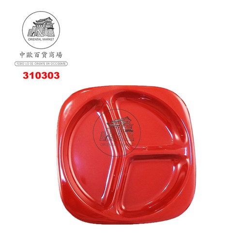 [310303] PLATO CUADRADO CON ESPACIO *BB* 塑红黑四方三格盘