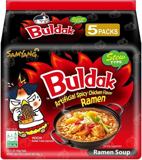[5T0736] RAMEN BULDAK SOPA POLLO PICANTE 5-PACK *SAMYANG* 三养辣鸡汤面五连包 145g/5u/8