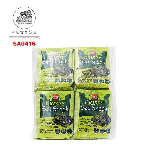 [5A0416] SNACK ALGA ACEITE OLIVAR *WANG* 韩国WANG橄榄油味海苔 10g/4u/10