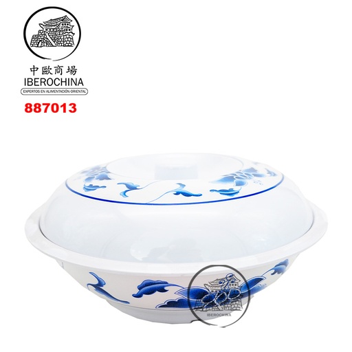 [887013] SOPERA PLASTICO 塑蓝荷彩花带盖汤锅 25cm/24