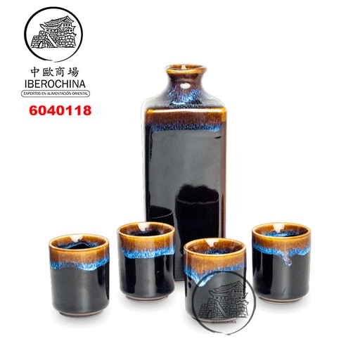 [6040118] SAKE SET JAPONES 黑焦糖色清酒5件套装壶杯 /16