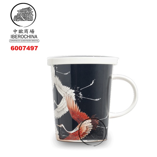 [6007497] TAZA TE CON FILTRO 黑底双鹤带盖过滤马克杯 /36