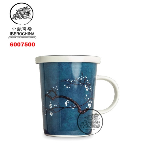 [6007500] TAZA TE CON FILTRO 宝蓝底梅花带盖过滤马克杯 /36