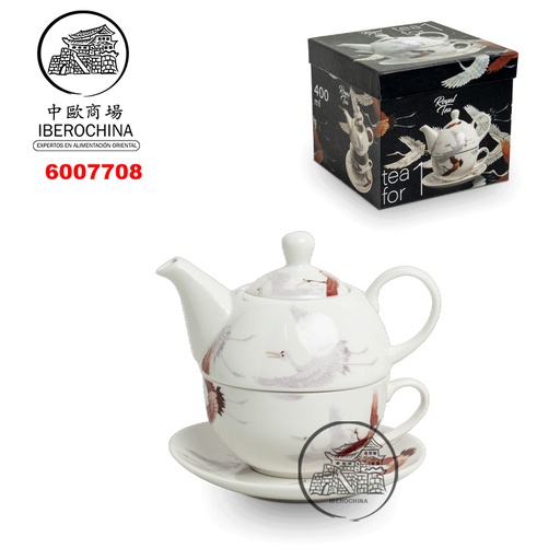 [6007708] TE SET 白色底双鹤3件茶壶套装壶杯盘 /12