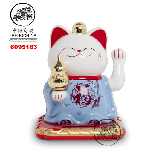 [6095183] GATO SUERTE SOLAR 太阳能福字蓝白招财猫 /120