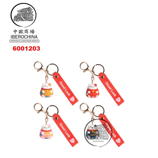 [6001203] LLAVERO GATO SUERTE 招财猫钥匙扣粉黄蓝红 /600