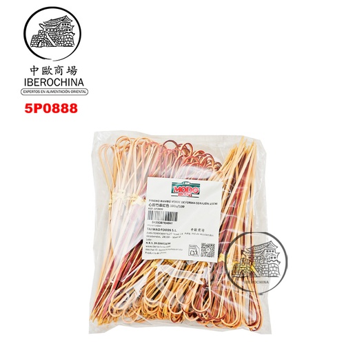 [5P0888] PINCHO BAMBU ROJO CORAZÓN 心形竹串红色 15cm/100u/100
