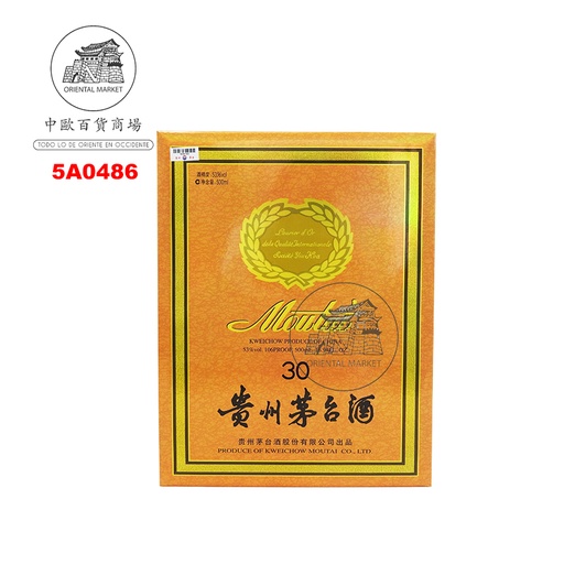 [5A0486] AGUARDIENTE (53%) 30 AÑOS *MOUTAI* 茅台酒三十年礼盒装 500ml/6